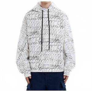 NEW MARNI scribbled organic cotton motif hoodie in natural white